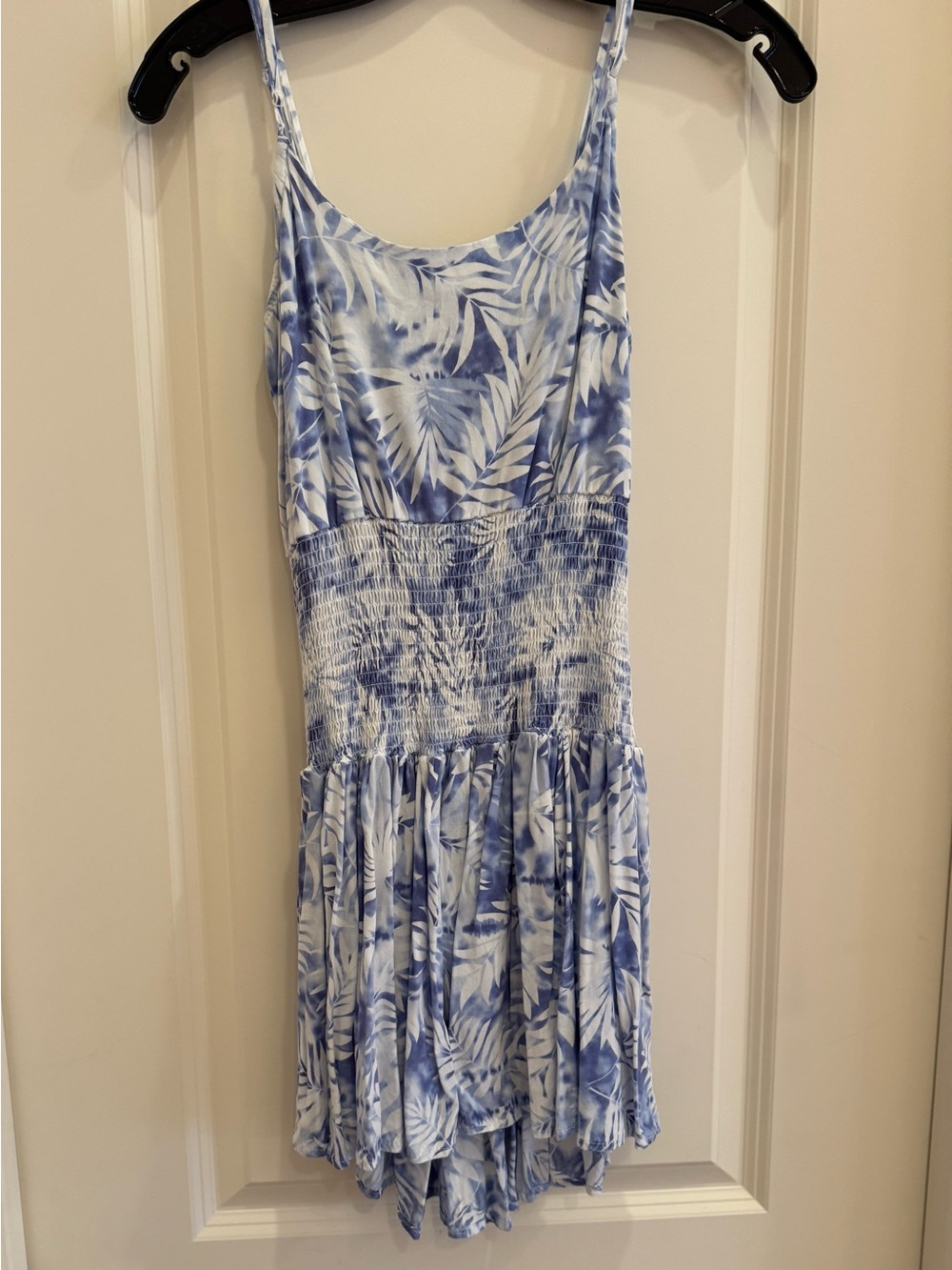 Ocean Drive Large Girls Blue & White Tropical Print Smocked Sundress